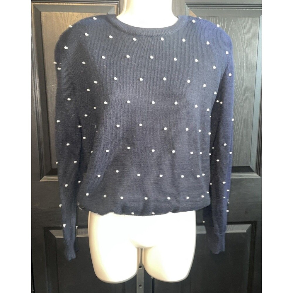 Vintage Andrea Gayle Petites Black Faux Pearl Sweater - Size M Petite